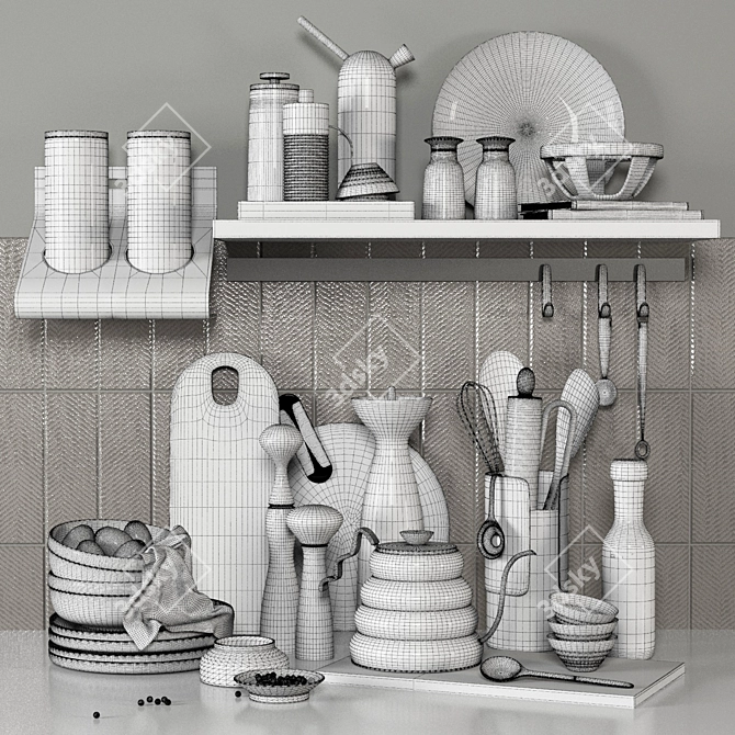 Modern Kitchen Accessories Set 2018 3D model image 3