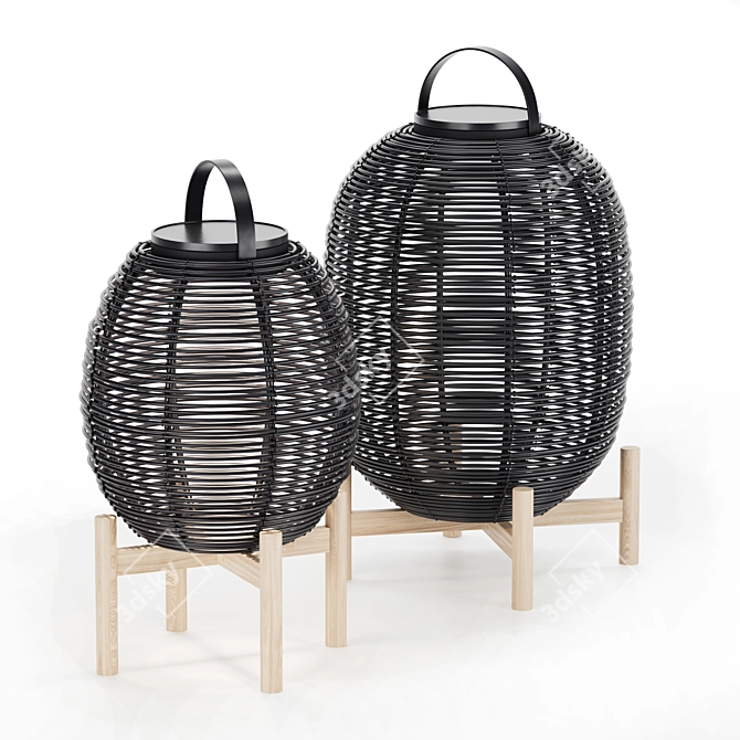 Wicker Solar Lantern Tika 3D model image 1
