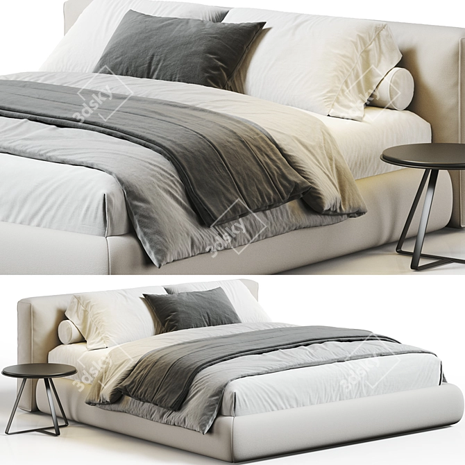 Luxury Boucle Bed in Neutral Tones 3D model image 1