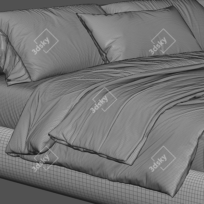 Luxury Boucle Bed in Neutral Tones 3D model image 3