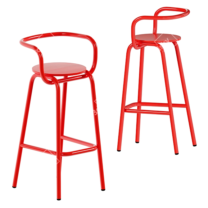 Modern Red Metal Wood Stool 3D model image 1