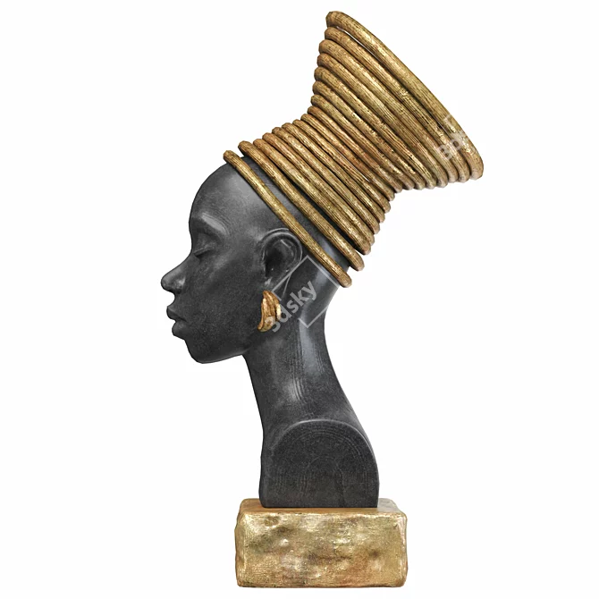 African Girl Bust Decor Sculpture 3D model image 3