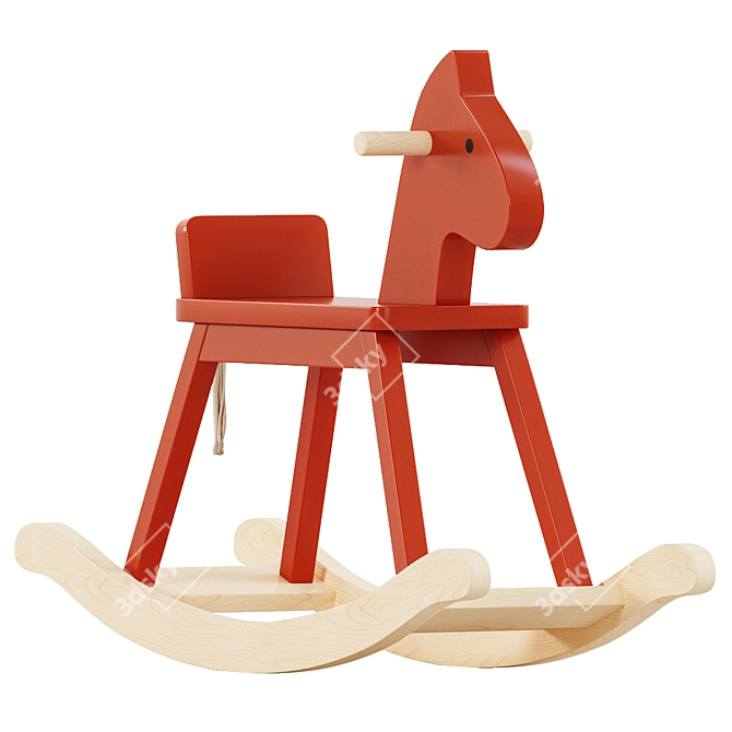 Vibrant Red Rocking Horse Toy 3D model image 2