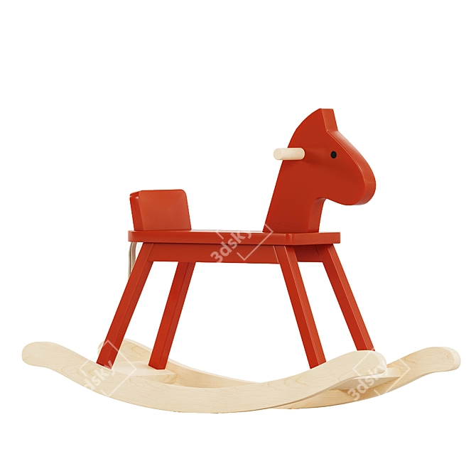 Vibrant Red Rocking Horse Toy 3D model image 5