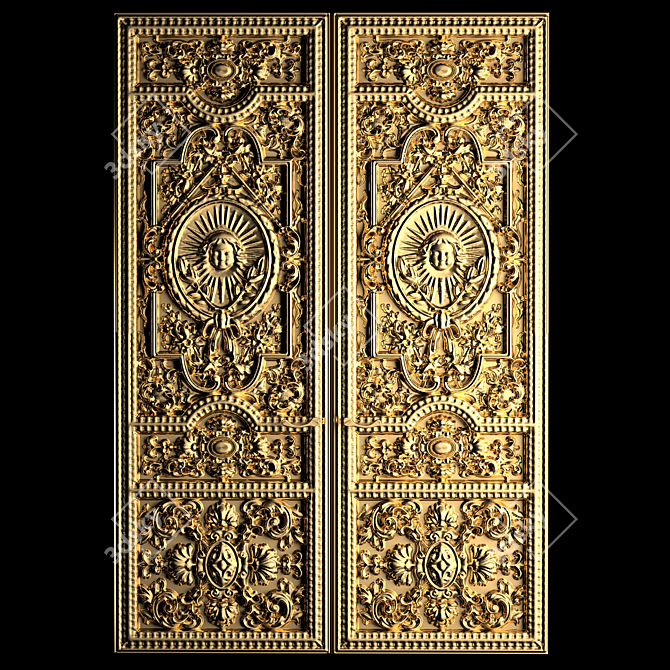 Baroque Carved Classic Door 3D model image 1