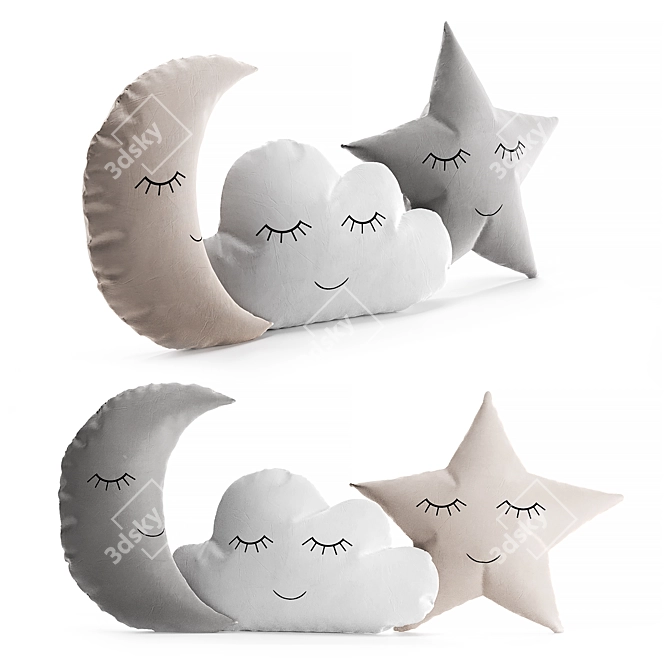 Celestial-themed Decorative Cushions Set 3D model image 1