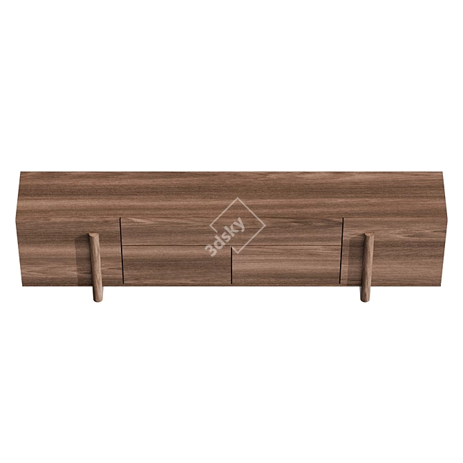 Brutalist Walnut Sideboard, Large Dimensions 3D model image 3