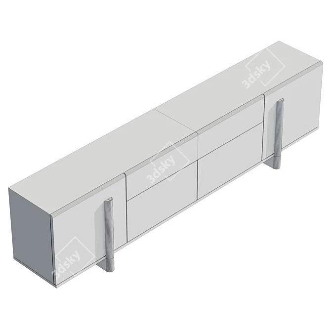 Brutalist Walnut Sideboard, Large Dimensions 3D model image 6