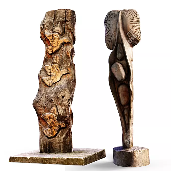 Handcrafted Wooden Statue Replica 3D model image 2