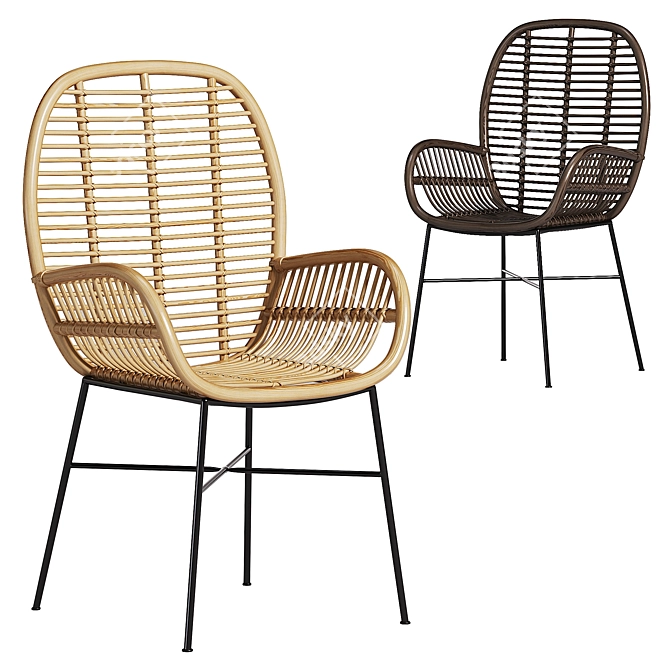 Elegant Rattan Armchair Design 3D model image 1