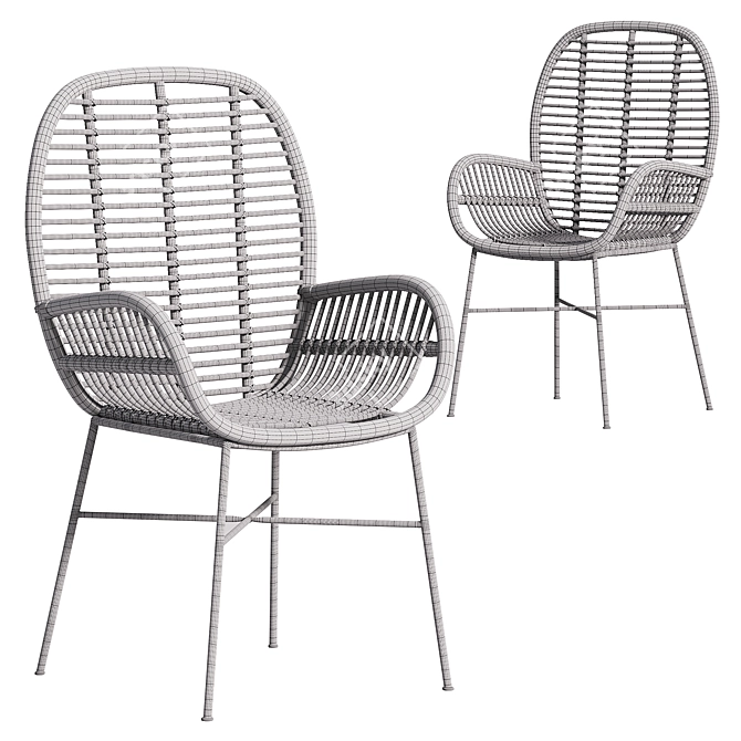 Elegant Rattan Armchair Design 3D model image 4