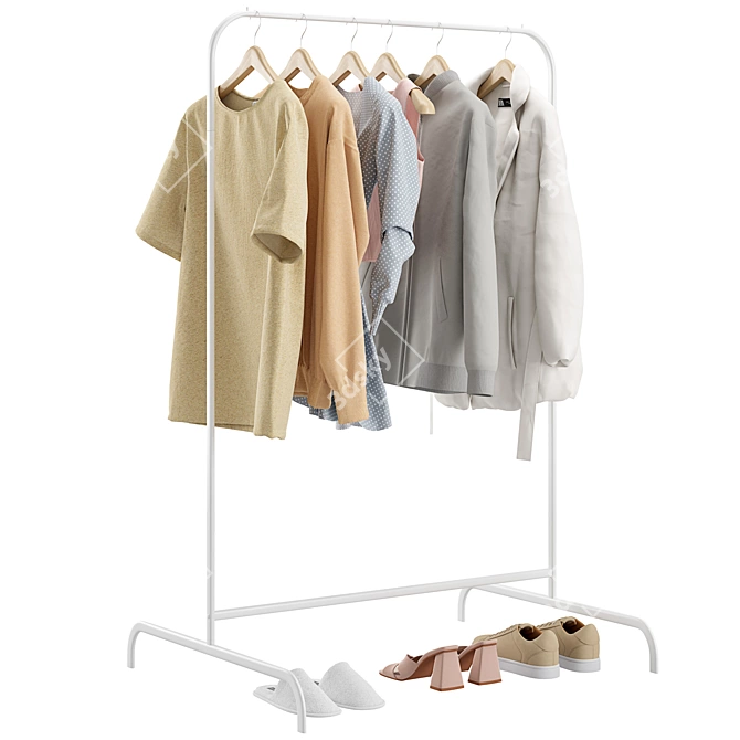 Modern Clothes Rack Set with ZARA Apparel 3D model image 1