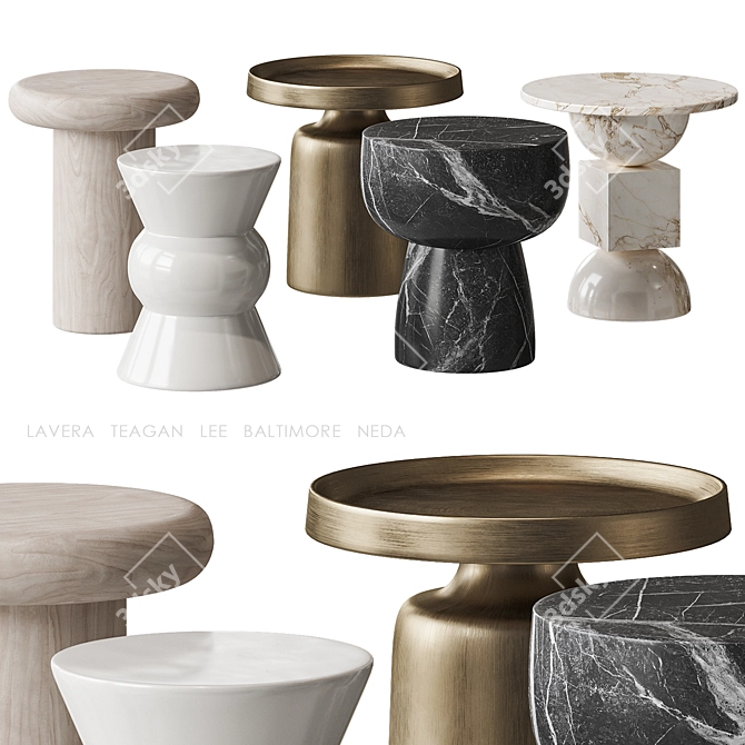 Minimalist Marble Side Tables 3D model image 1