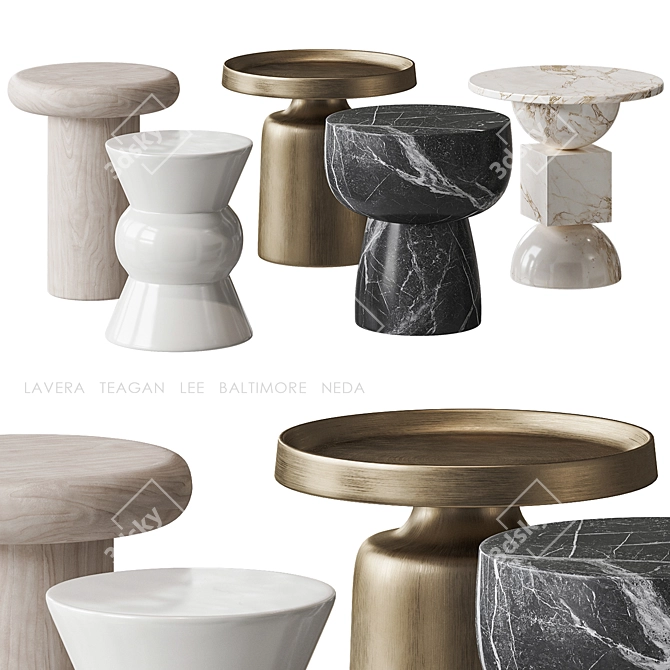 Minimalist Marble Side Tables 3D model image 4