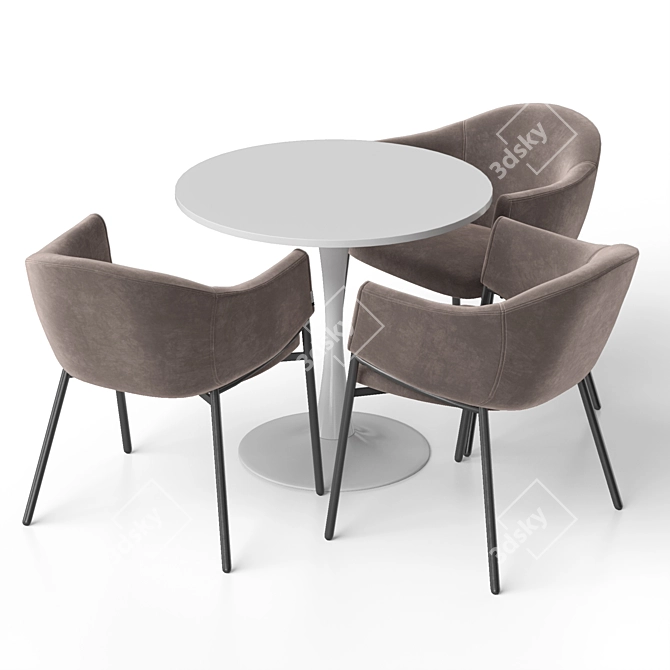 Eliza Velvet Beige Chair & Tulip White Table 3D model image 3
