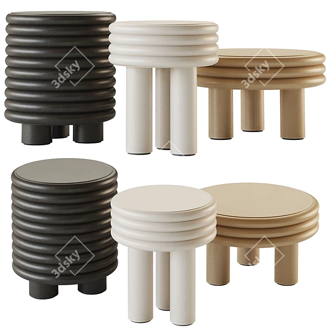 Modern Leather Round Ottomans 3D model image 1