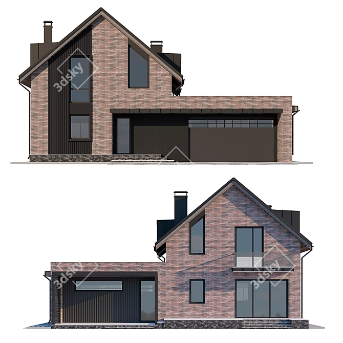 Two-Story Cottage with Garage 3D model image 2