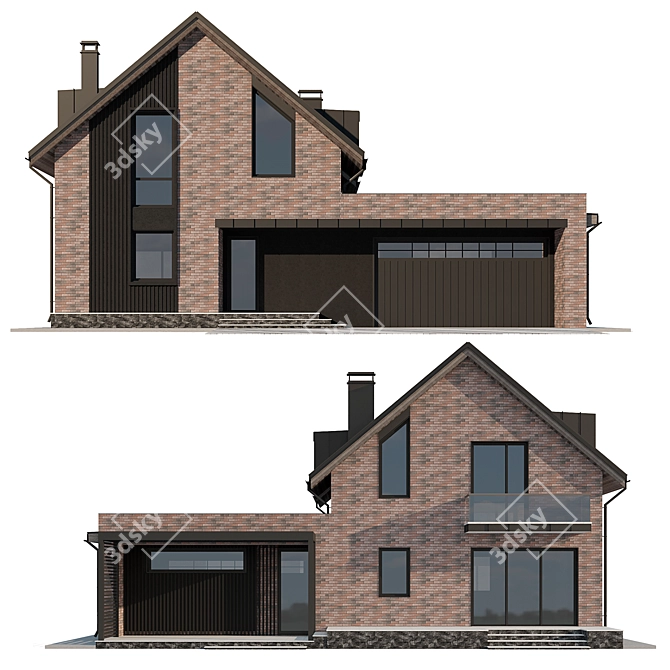 Two-Story Cottage with Garage 3D model image 8