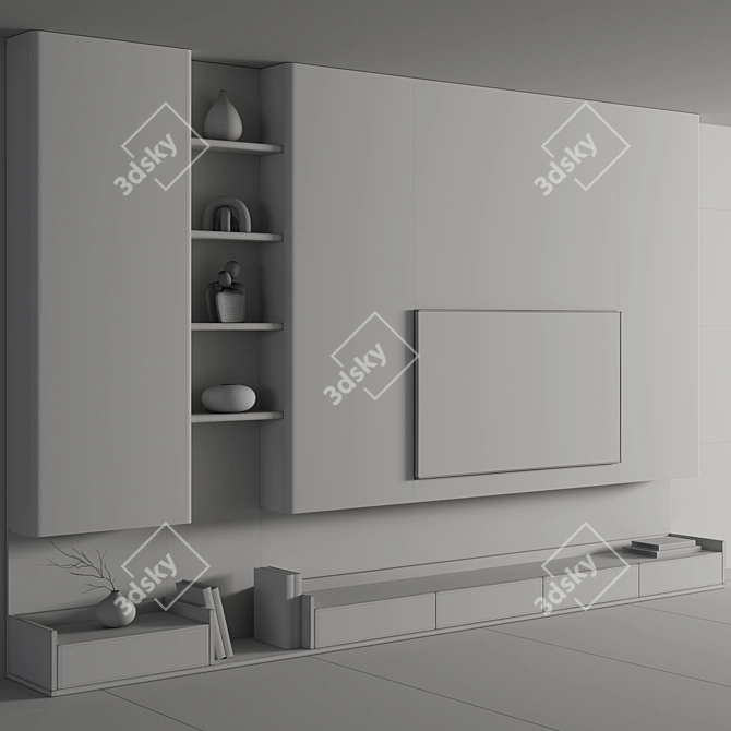 Modern TV Wall Shelf Set 3D model image 2