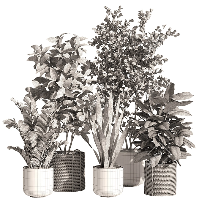 Rattan Stone Indoor Plant Set 3D model image 4