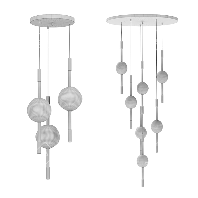 Black Glass Pendant Chandelier Set 3D model image 3