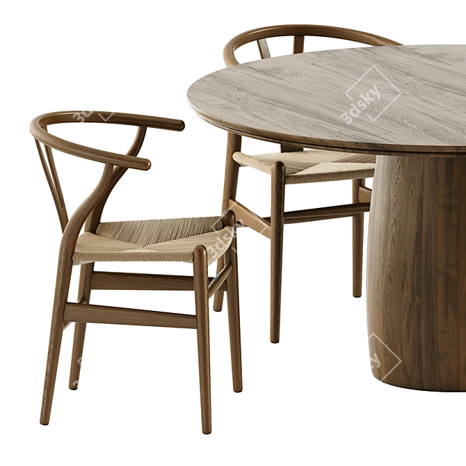 Scandinavian Dining Set in Oak 3D model image 2