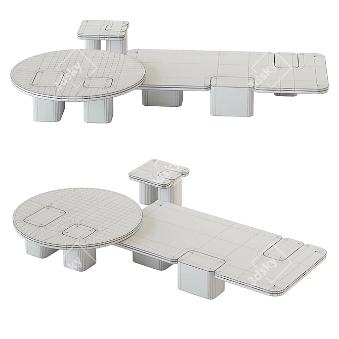 Italian Marble Coffee Table Set 3D model image 5