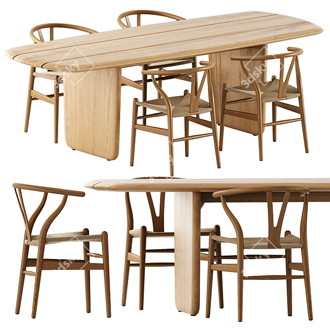 Modern Outdoor Dining Set: CH24 Chairs and Nairobi Table 3D model image 1