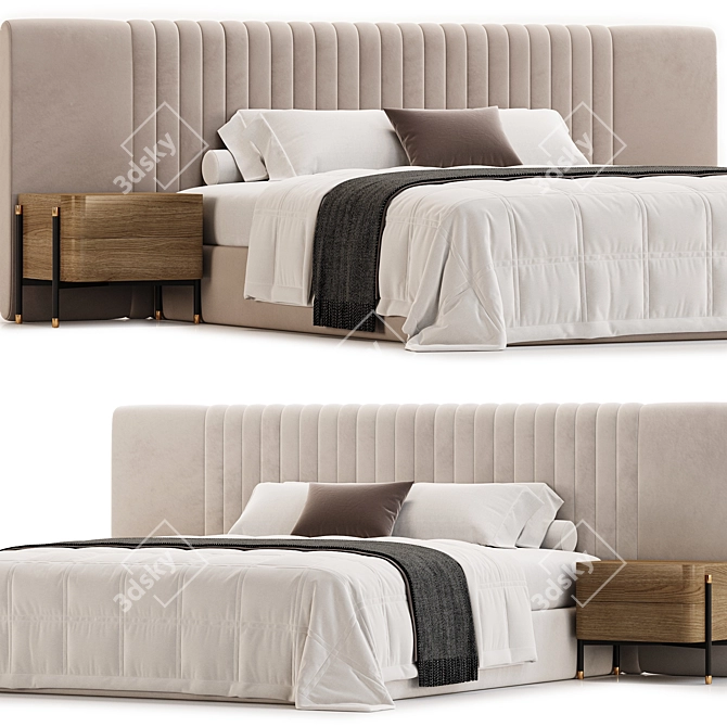 Elegant Audraya Upholstered Platform Bed 3D model image 2