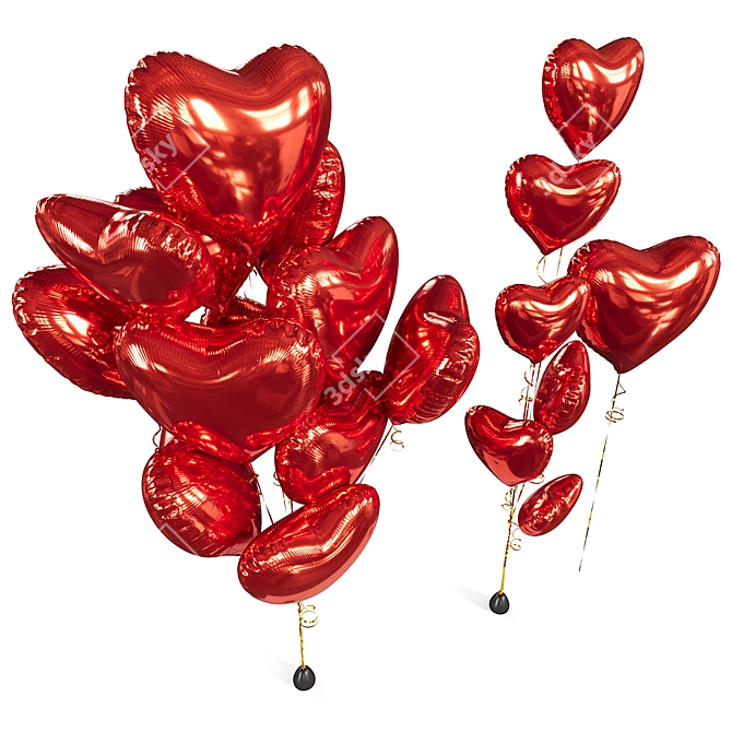 Heart-Shaped Foil Balloons, 3D Model 3D model image 5