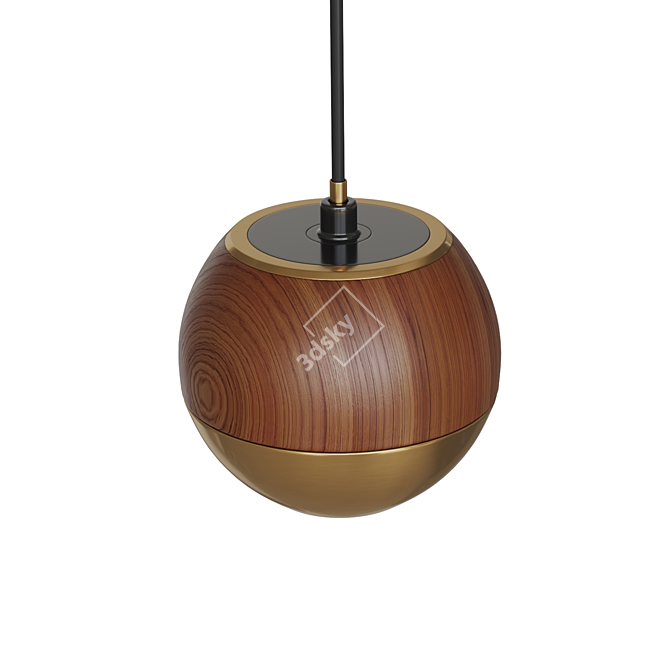 Sphere Metal and Wood Pendant 3D model image 2