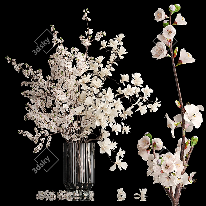 Magnolia Blossom Bouquet Set 3D model image 1