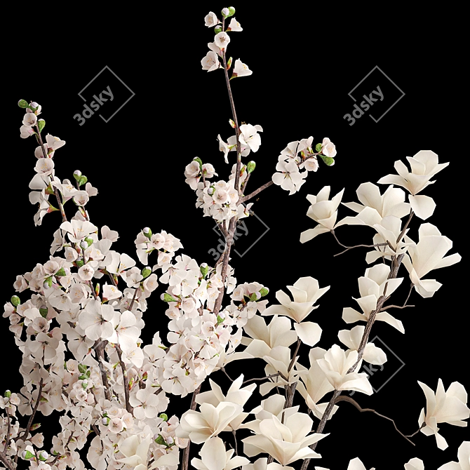 Magnolia Blossom Bouquet Set 3D model image 2