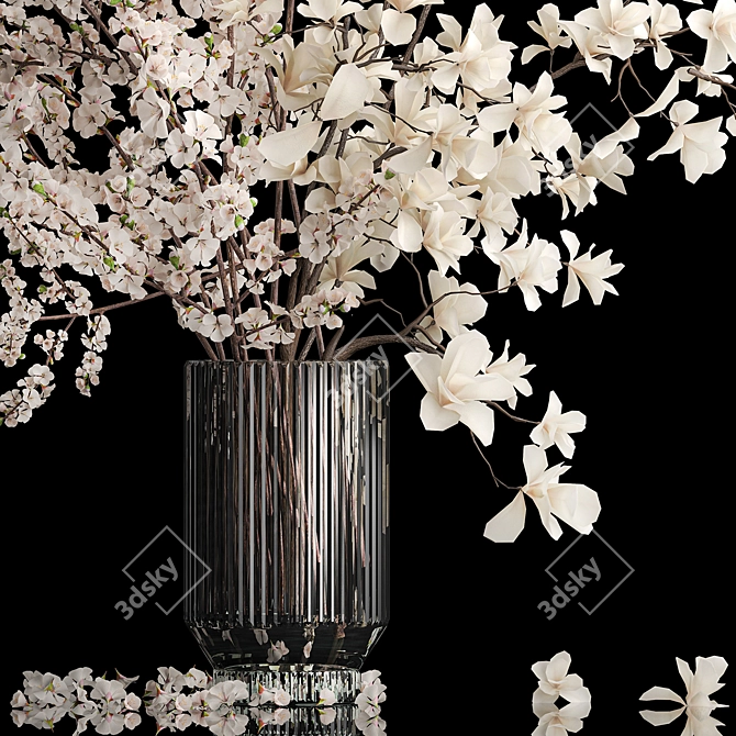 Magnolia Blossom Bouquet Set 3D model image 5