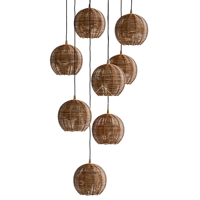 Elegant Solaris Brass Rattan Chandelier 3D model image 4