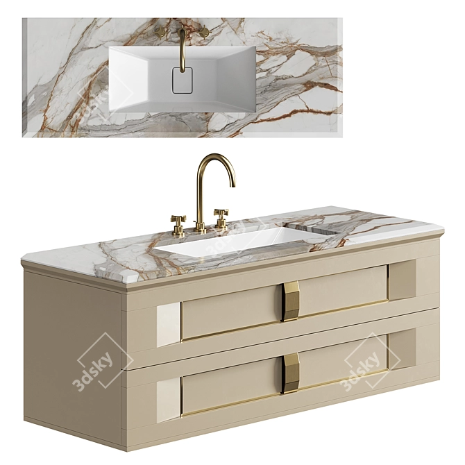 Golden Brushed Sin Mixer Vanity 3D model image 1