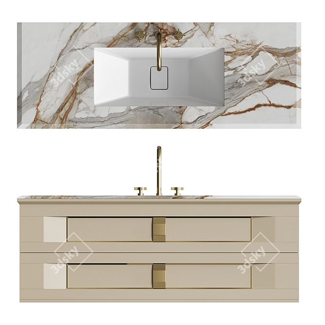 Golden Brushed Sin Mixer Vanity 3D model image 2