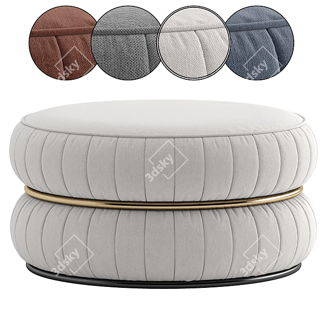 Two-Tone Fabric & Metal Pouf 3D model image 3