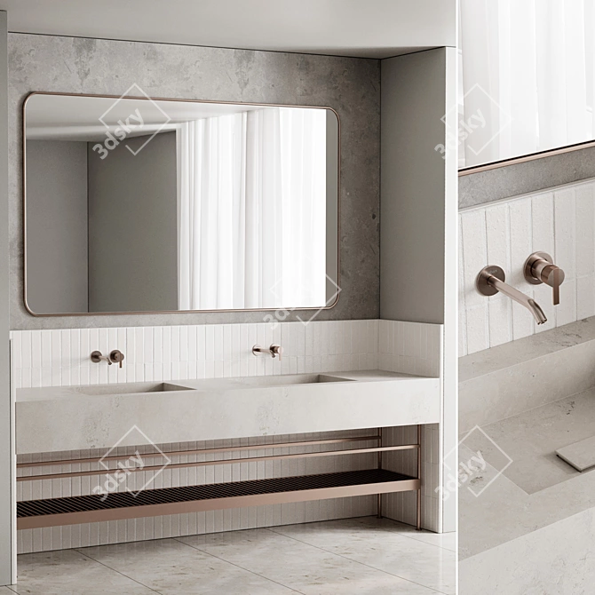 Minimalist Bathroom Set with Mirror 3D model image 1