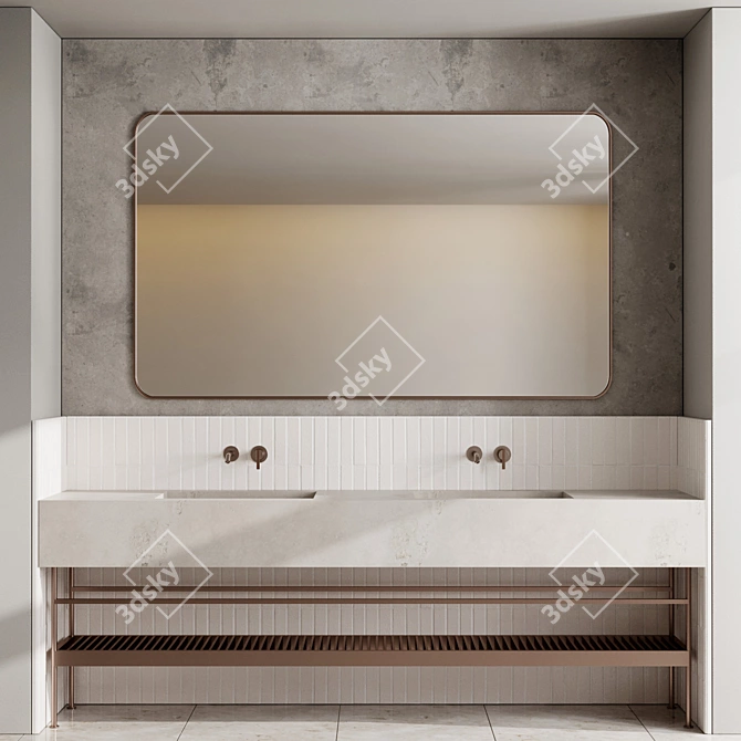 Minimalist Bathroom Set with Mirror 3D model image 2