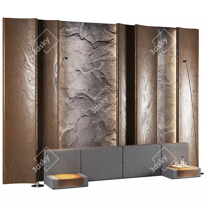  Stone Bed Headboard with Lights 3D model image 1