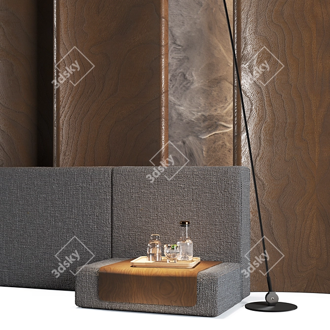  Stone Bed Headboard with Lights 3D model image 3