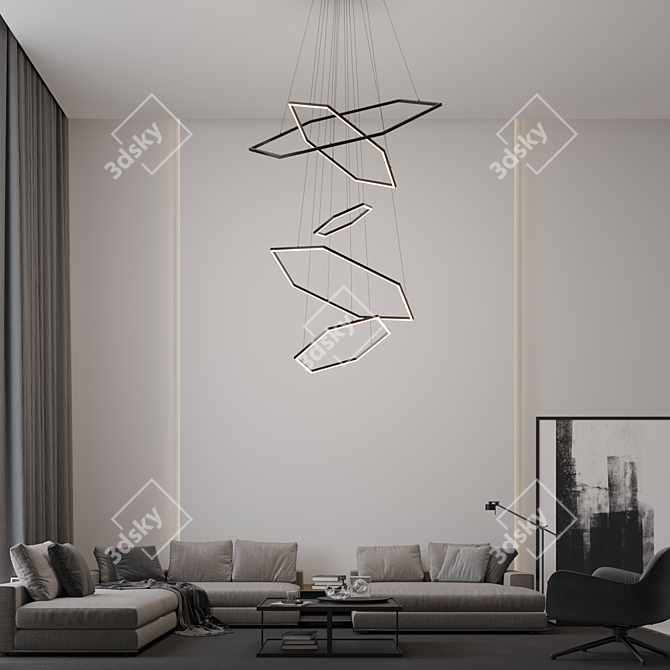 Hex LED Chandelier: Modern Interior Accent 3D model image 4
