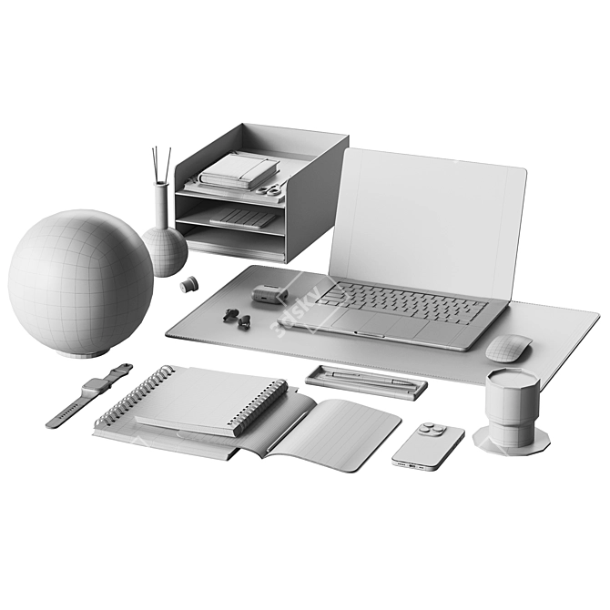 Sleek Beige Office Decor Collection 3D model image 5