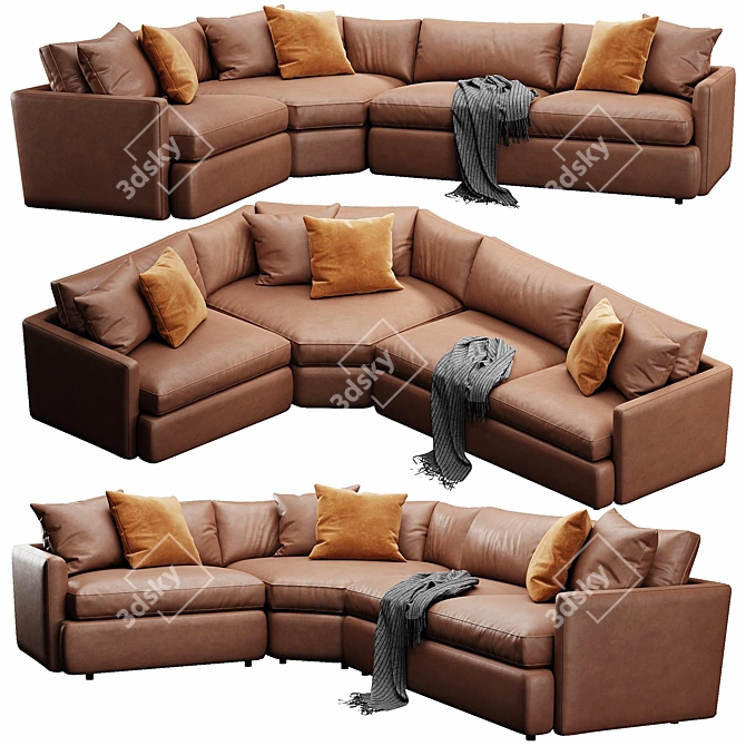 Modern Deep Velvet Sectional Sofa 3D model image 4