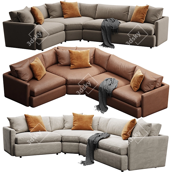 Modern Deep Velvet Sectional Sofa 3D model image 7
