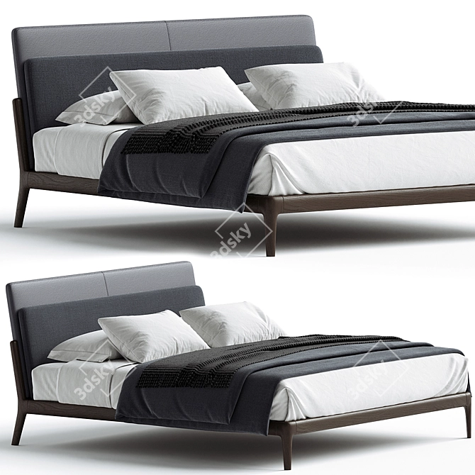 Stylish Bowery Wooden Bed Frame 3D model image 1