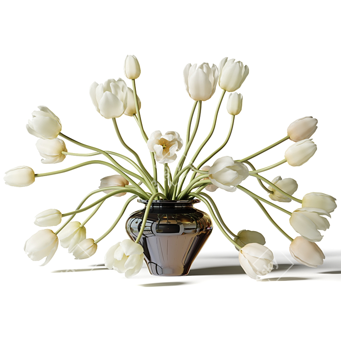 White Tulips in Black Vase 3D model image 1