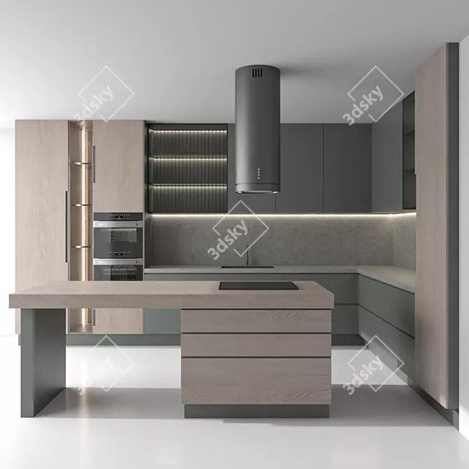 Minimalist Wood Kitchen Set Render 3D model image 1