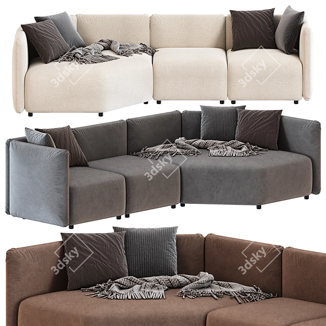 Velvet Modular Curved Sectional Sofa 3D model image 1